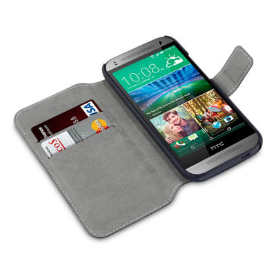 Случай сотового телефона бумажника HTC кожи PU черноты тонкий с владельец карточки на HTC одно миниые 2